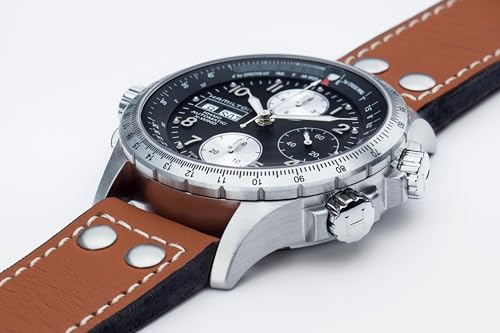 Hamilton Khaki Aviation Automatic Men's Watch, 44mm Stainless Steel Case, Swiss Made, Black Dial Analog Wrist Watch for Men, 100m Waterproof, Sapphire Crystal, Cow Leather Strap