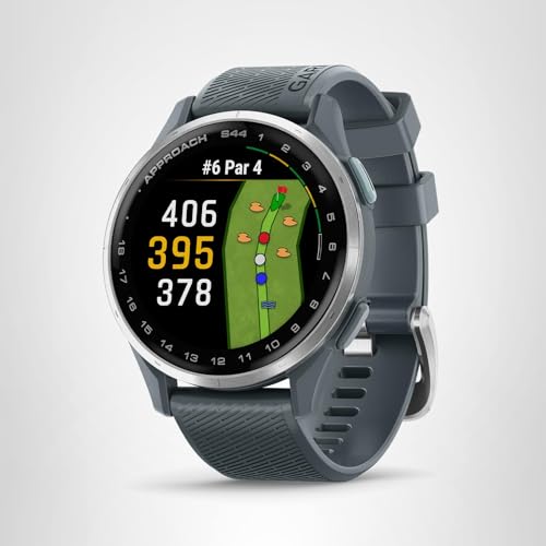 Garmin Approach® S44, Essential Golf GPS Smartwatch, AMOLED Display, On-Course Features, Silver Aluminum Bezel with Twilight Silicone Band