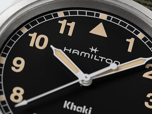 Hamilton Khaki Field Khaki Quartz Men's Watch, 38mm Stainless Steel Case, Swiss Made, Black Dial Analog Wrist Watch for Men, 50m Waterproof, Sapphire Crystal, Textile Strap