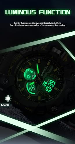 FANMIS Men's Solar Powered Casual Quartz Wrist Watch Analog Digital Multifunctional Black Sports Watch (X Army Green)