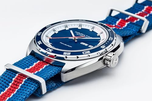 Hamilton American Classic Automatic Men's Watch, 42mm Stainless Steel Case, Swiss Made, Blue Dial Analog Wrist Watch for Men, 50m Waterproof, Sapphire Crystal, 3-Hand Movement, Cow Leather Strap