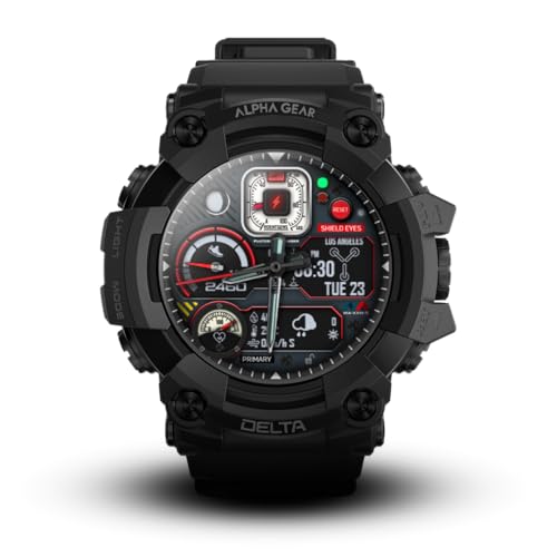 ALPHAGEAR Delta Smartwatch for Men, Tactical Rugged Smart Watch, IP69K Water + Dust Resistant, 380mAh 21-Day Battery, Bluetooth Calling, Operates -15F to 140F, for Android iPhone, Dark Night