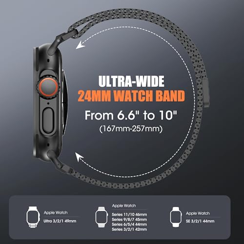 Milanese Loop Compatible for Apple Watch Ultra 3 2 1 Band 49mm 46mm 45mm 44mm 42mm, Men Stainless Steel Rugged Mesh Band with Strong Magnetic Clasp, Adjustable Metal Strap for iWatch Series 11/10/9/8/7/6/5/4/SE/Ultra