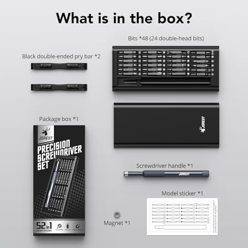 JOREST 52-IN-1 Precision Screwdriver Set, Mini Repair Tool Kit with Torx for Macbook, Computer, Laptop, iPhone, PS5, Xbox, Switch, Glasses, Watch, Ring Doorbell, Electronic, Small Gift Gadget for Men