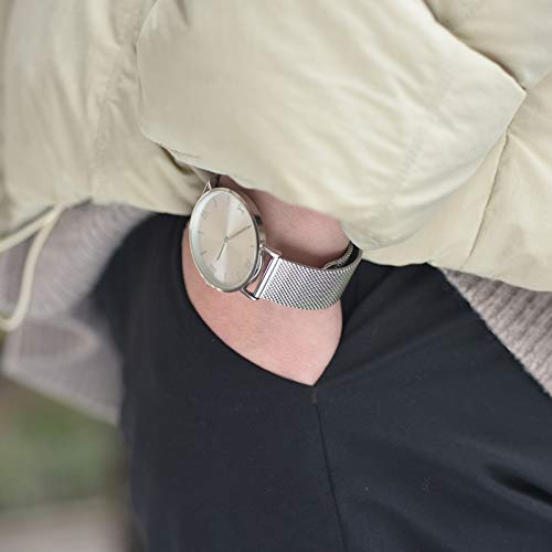 EACHE Stainless Steel Mesh Watch Band 20mm for Men Women Quick Release Adjustable Mesh Watch Straps Silver