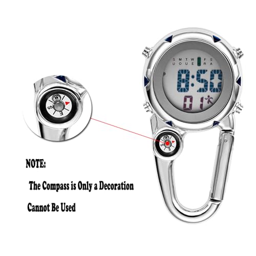 ZOVEDAIUG Digital Pocket Clip Watch for Men Carabiner Watch Backpack Fob Belt Waterproof Clip Watch with Alarm Clock Date Week for Outdoor Sports (White)