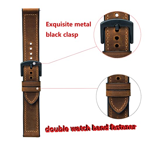 Leather Watch Band for Garmin Instinct/Instinct 2 Solar / Instinct3 45mm, Soft Genuine Leather with Silicone Sweatproof Wrist Strap for Garmin Instinct Tactical/Tide/Esports/Instinct Solar-Max Wrist 8.1"
