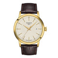 Tissot Mens Tissot Classic Dream 316L Stainless Steel case with Yellow Gold PVD Coating Quartz Watch, Brown, Leather, 22 (T1294103626100)
