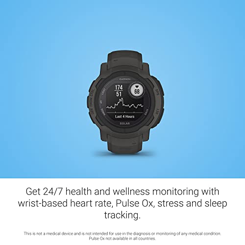 Garmin Instinct 2 Solar, Smaller-Sized Rugged Outdoor Watch with GPS, with Solar Charging Capabilities, Built for All Elements, Multi-GNSS Support, Tracback Routing and More, Graphite