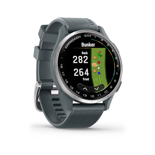 Garmin Approach S44 Golf GPS Smartwatch Silver Aluminum Bezel with Twilight Silicone Band with Wearable4U Power Bank Bundle