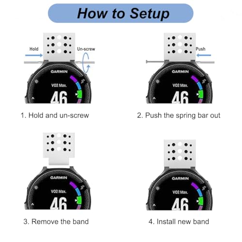 Watch Band for Garmin Approach S20/S5/S6, Forerunner 220/230/235/620/630/735XT, Soft Silicone Band Replacement Strap for Garmin Watch (Black/White)