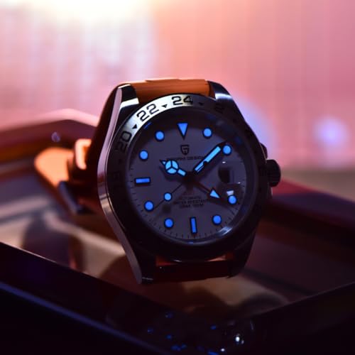 Pagani Design Watches for Men Automatic Mechanical GMT 42mm Sport Waterproof Stainless Steel Sapphire Glass Wrist Watch (Orange)