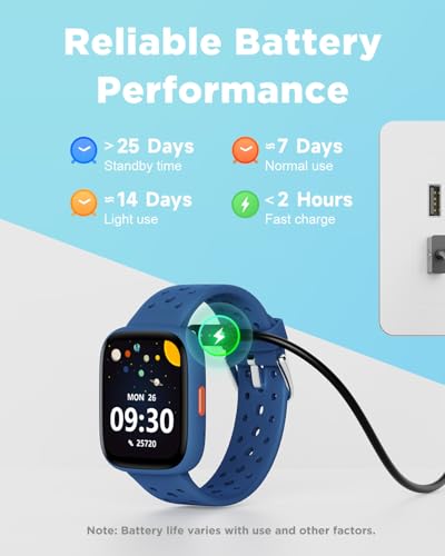 BIGGERFIVE Smart Watch for Kids No APP No Phone Needed, 1.8" Fitness Tracker Watch Pedometer, Heart Rate, Sleep Monitor, IP68 Waterproof, Step Counter, Puzzle Games for Girls Boys Teens 5-16, Blue