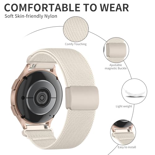 Chinber 4 Pack Stretchy Band Compatible with Samsung Galaxy Watch 7 6 5 4 FE Band 40mm 44mm/5 Pro 45mm/Active 2/Watch3 41mm/Galaxy Watch 6 4 Classic, 20mm Magnetic Elastic Nylon Sport Women Men Bands