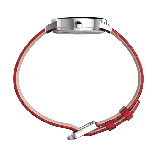 Timex Women's Easy Reader 30mm Watch – Silver-Tone Case White Dial with Red Croco Pattern Leather Strap
