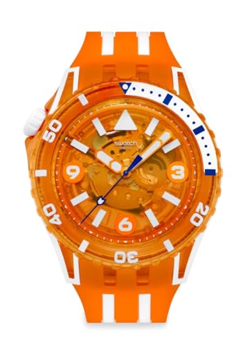 Swatch Scuba Unisex Casual Watch Bio-sourced Orange Quartz Water Resistant Pacific SEA Nettle