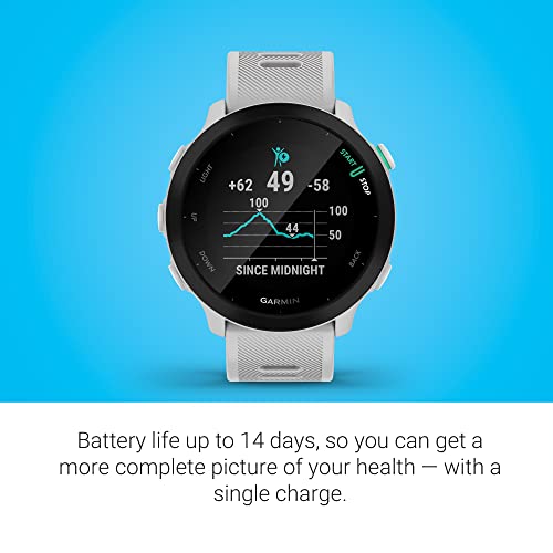 Garmin Forerunner 55, GPS Running Watch with Daily Suggested Workouts, Up to 2 weeks of Battery Life, White One Size (Renewed)