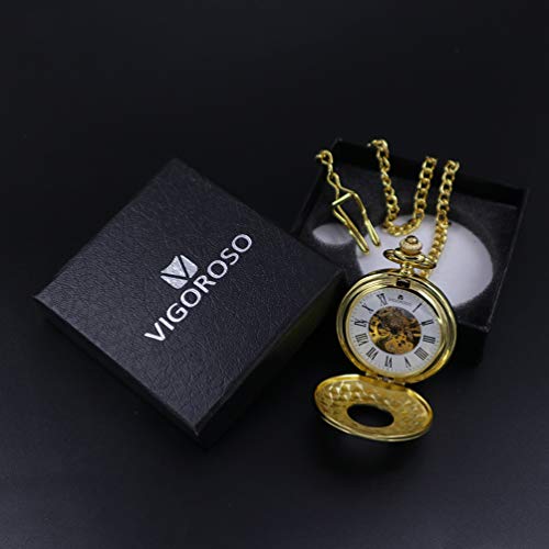VIGOROSO Mechanical Pocket Watches for Men Gold Pocket Watch with Chain