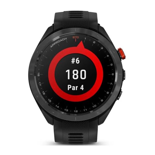 Garmin 010-02746-02 Approach S70 47 mm Premium GPS Golf Watch, Black Band Bundle with Deco Essentials Charging Dock, 3X Silicone Dust Cover and USB Type C Charging and Sync Cable