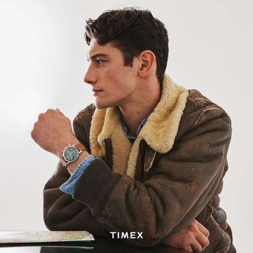 Timex Men's Marlin 40mm Watch - Brown Strap Green Dial Stainless Steel Case