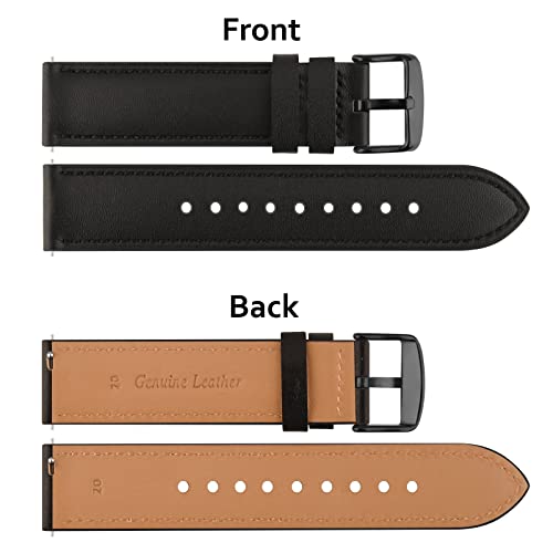 Vancle Quick Release Genuine Leather Watch Band 20mm 22mm Leather Watch Strap, 20mm Black