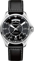 Hamilton Khaki Aviation Automatic Men's Watch, 42mm Stainless Steel Case, Swiss Made, Black Dial Analog Wrist Watch for Men, 100m Waterproof, Sapphire Crystal, Calf Leather Strap