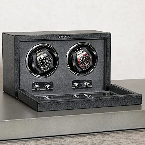 ROTHWELL Double Watch Winder for Automatic Watches with Quiet Motor with Multiple Speeds and Rotation Settings (Black/Grey)