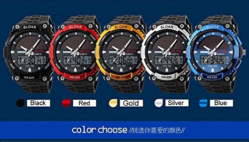 MASTOP Solar Energy Watch led Luminous Indication 2 Time Zone 50m Waterproof Watch(Silver)