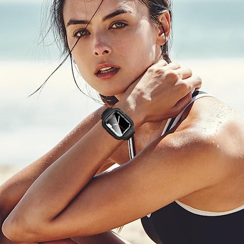 Goton 3 in 1 Waterproof Case with Band for Apple Watch with Built-in Tempered Glass Screen Protector 44mm, 360° Shockproof Bumper Face Cover with Band for Apple Watch SE 3/SE 2/SE, Series 6/5/4, 44mm