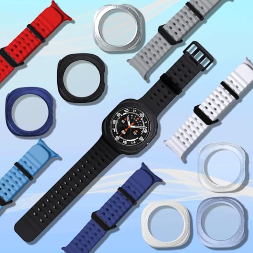 6 Pack Marine Silicone Band for Samsung Galaxy Watch Ultra Bands 47mm Men/Women,With 6 Protective Cases & Storage Bag,Waterproof Soft Sport Strap Compatible with Samsung Watch Ultra Band