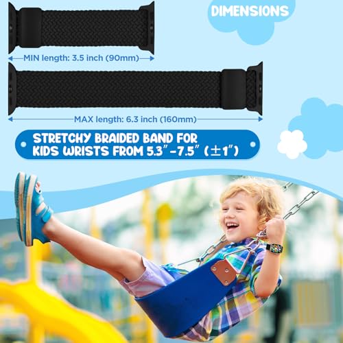 Magnetic Braided Band Compatible with Kids Apple Watch Band 38mm 40mm 41mm 42mm 44mm 45mm 46mm, Stretchy Nylon Solo Loop for iWatch Series 11 10 9 8 7 6 5 4 3 2 1 SE3 SE2 SE1 Girls Boys Small Wrists