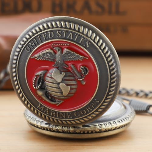 Realpoo Red Antique Landmine Solid Face Design Quartz Men's Pocket Watch, Arabic Numeral Dial with Chain Pocket Watch for Men