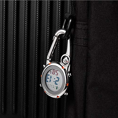 ZOVEDAIUG Digital Pocket Clip Watch for Men Carabiner Watch Backpack Fob Belt Waterproof Clip Watch with Alarm Clock Date Week for Outdoor Sports (White)