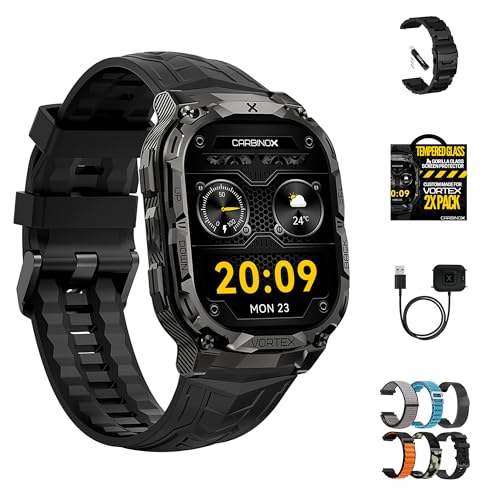 CARBINOX Vortex Smartwatch (Answer/Make Calls), Military-Grade Rugged Fitness Tracker, IP69K Waterproof, Sport Design for Active Lifestyles (Black Ultimate Pack)