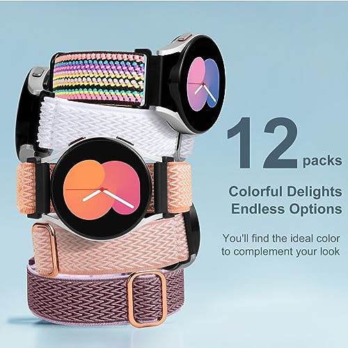 Easuny 12 Pack Stretchy Bands for Samsung Galaxy Watch 7 Band 6 5 4 Active 2 FE 40mm 44mm/Watch 6/4 Classic/5 Pro, Garmin Vivoactive 6/5/3/Forerunner 55/165, 20mm Elastic Watch Strap for Garmin Women