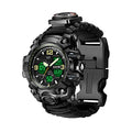 Smilkat 23-in-1 Survival Military Digital Watch, Mens Tactical Multi-Functional and Adjustable Wristband Outdoors Waterproof Sports Dual Dial Watches with Compass Paracord Band, Black, Digital