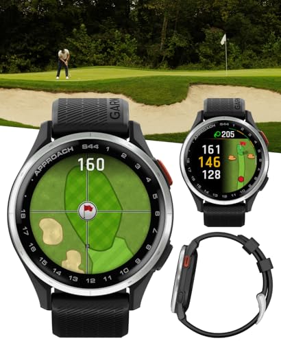 Garmin Approach S44 Golf GPS Smartwatch Silver Aluminum Bezel with Black Silicone Band with Wearable4U Power Bank Bundle