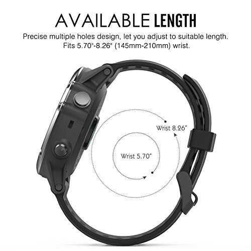 MoKo Band Compatible with Garmin Fenix 3/Fenix 5X, Soft Silicone Replacement Watch Band fit Garmin Fenix 3/Fenix 3 HR/Fenix 5X/5X Plus/D2 Delta PX/Descent Mk1 Smart Watch - Black