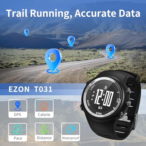EZON GPS Running Watch with Distance Pace Alarm and Calorie Counter and Stopwatch for Men T031B01 Black