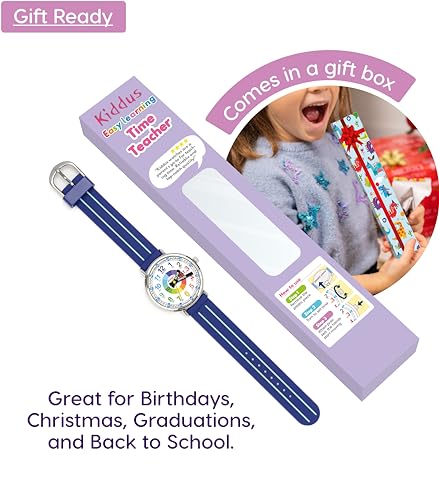 Kiddus Educational Kids Watch for Children, Boys and Girls. Analogue Time Teacher Wristwatch with Exercises. Handles Blue