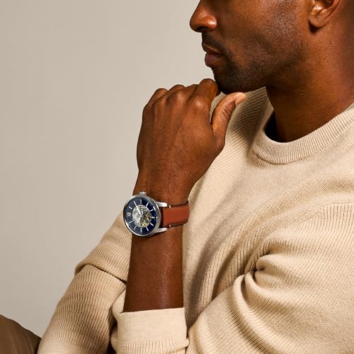 Fossil Men's Watch, Townsman Automatic Brown Leather Watch for Men