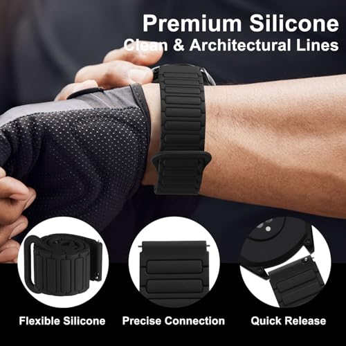 WOCCI 22mm Magnetic Silicone Watch Band, Tactile Ridged Texture, Quick Release (Black)