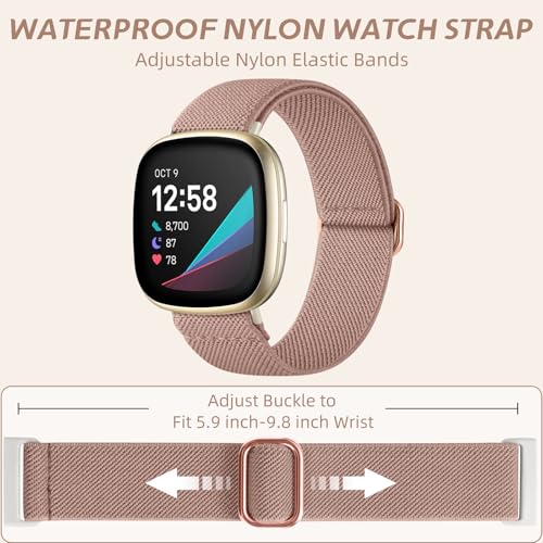 Odbeai Compatible with Fitbit Versa 4 Bands for Woman/Versa 3 Band, Compatible with Fitbit Sense 2 Bands/Sense Band, Water-Resistant Adjustable Stretchy Nylon Sport Strap for Smart Watches, 5 Packs