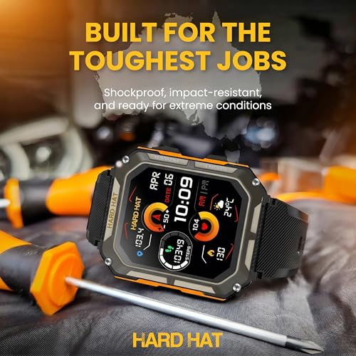 Hard Hat Watches - Rugged Smart Watch for Men, Original Smartwatch, Waterproof Smart Watch for Construction Work Men, with Fitness Trackers, Heart Rate Monitor, IP68, Pedometer, Workout Modes & More