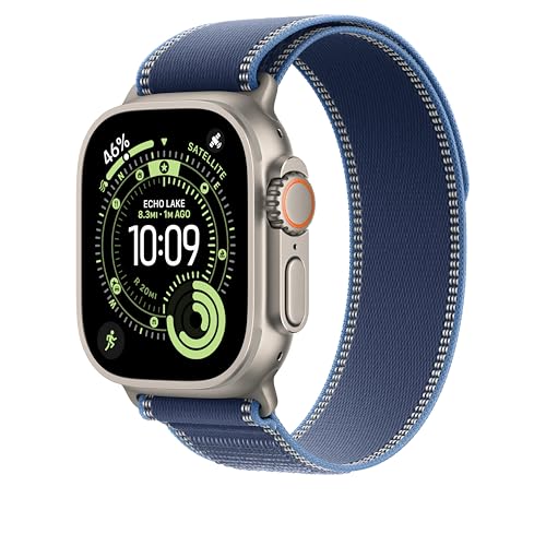Apple Watch Band - Trail Loop - 49mm - Blue/Bright Blue - S/M - Natural Titanium Finish