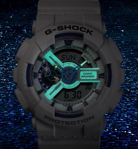 Casio G-Shock White Blue Hidden Glow Analog-Digital Resin Watch GA110HDS-7A