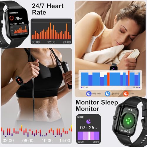 Smart Watch,1.96"HD Smartwatch for Men Women (Answer/Make Call), 2026 Fitness Activity with Heart Rate/Sleep Monitor/Step Counter, IP68 Waterproof, 113+ Sport Modes Running Watch for Android iOS Black
