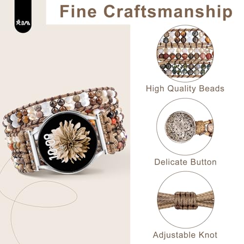 JR.DM Boho Beaded Handmade Braided Bracelet Band Women 20mm Compatible with Samsung Galaxy Watch 7/6/5/4/Active 2/4 Classic/6 Classic/5 Pro/FE 40mm 42mm 43mm 44mm 45mm 46mm 47mm