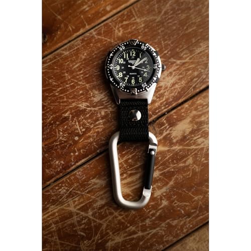 Dakota Backpacker Clip, Clip Watch, Nylon Carabiner Strap, Lightweight Watch Watch, Outdoor Gifts for Men and Women, Use for Fishing, Hunting, Golf and More, Tactical Watch-Black