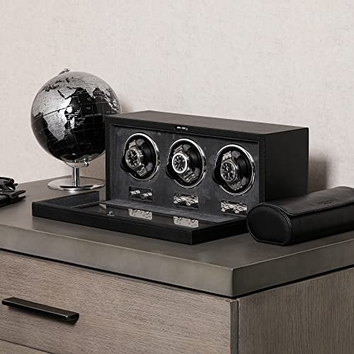 ROTHWELL Triple Watch Winder for Automatic Watches with Quiet Motor with Multiple Speeds and Rotation Settings (Black/Grey)